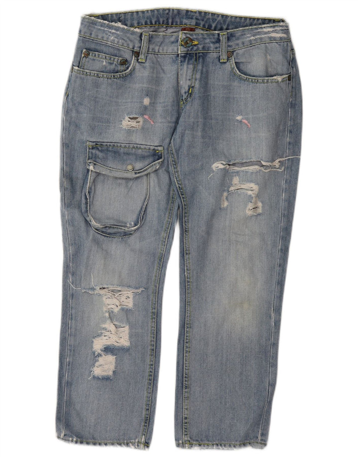 Damskie jeansy Dondup Cargo w trudnej sytuacji, przycięte W28 L24 Niebieskie