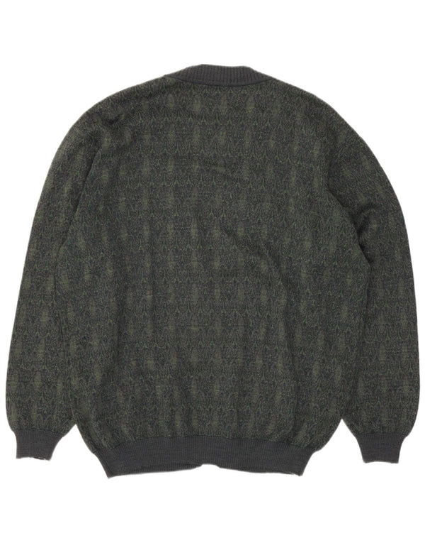 Sweter męski w stylu vintage, duży, zielony, geometryczny, wełniany