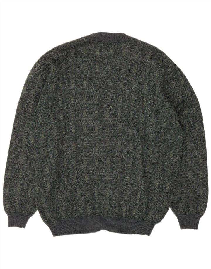 Sweter męski w stylu vintage, duży, zielony, geometryczny, wełniany