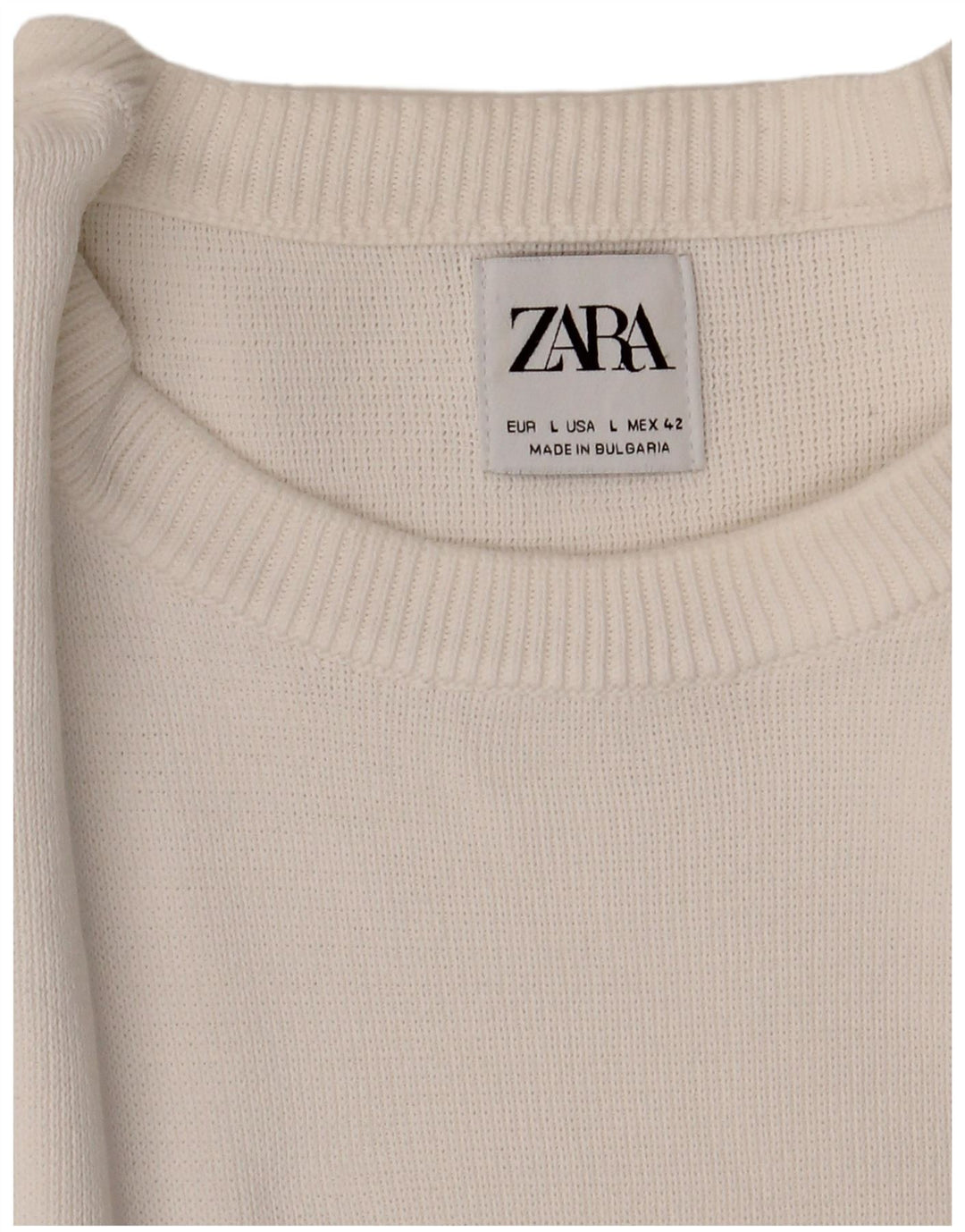 Męski sweter Zara z okrągłym dekoltem, duży, biały