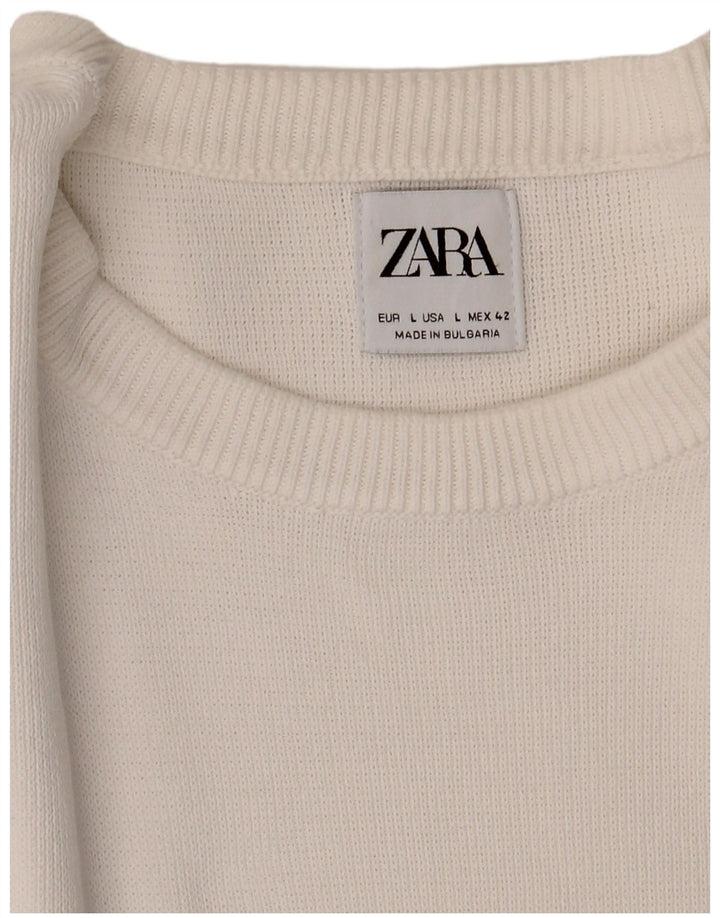 Męski sweter Zara z okrągłym dekoltem, duży, biały