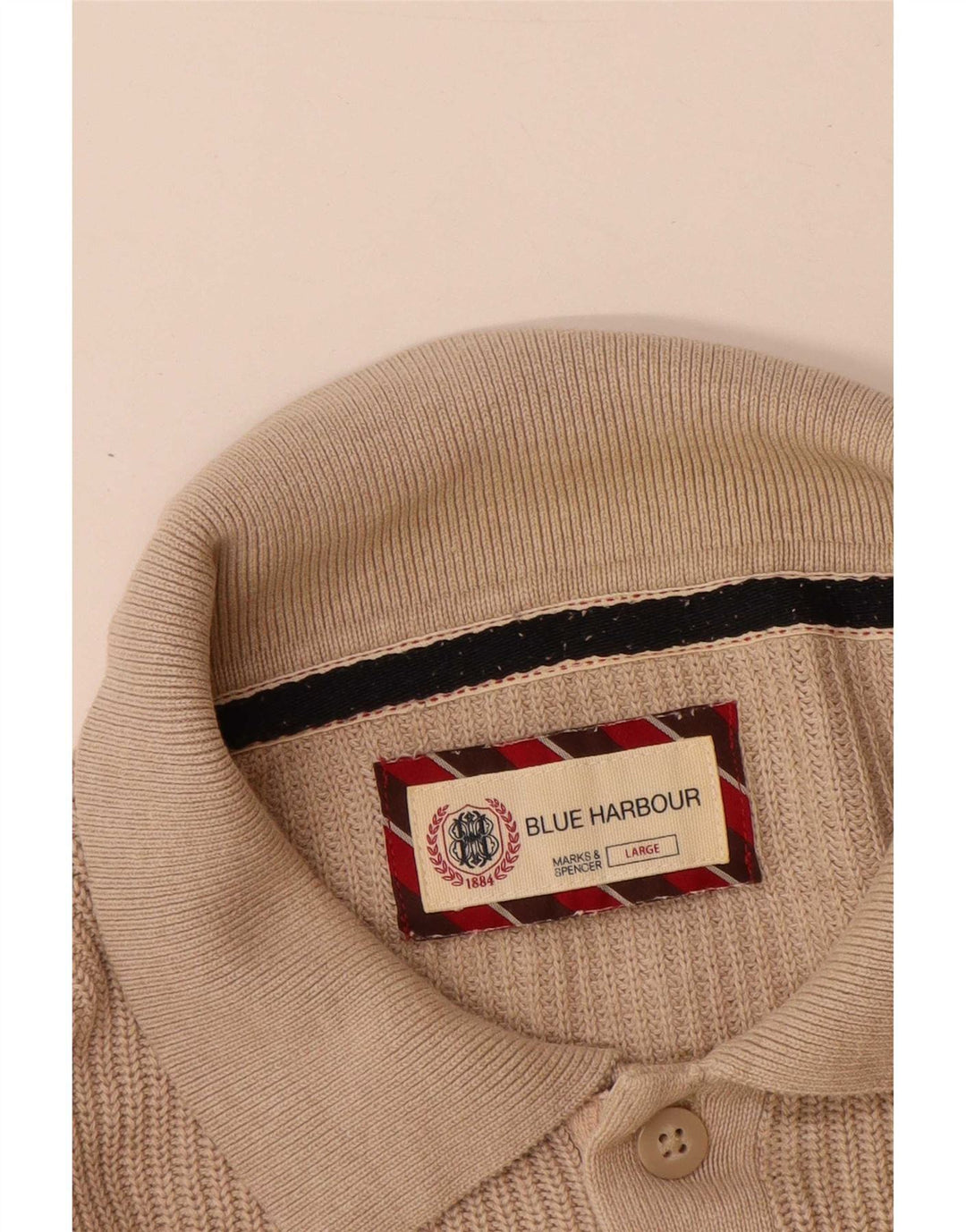 Marks & Spencer Męski sweter polo Blue Harbor, duży, beżowy