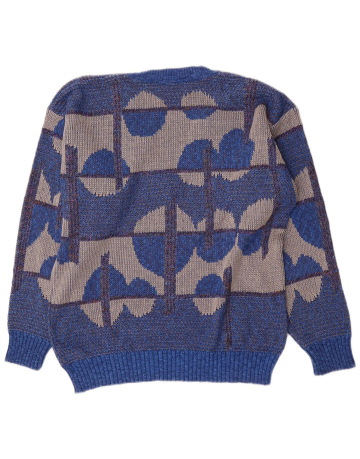 Męski sweter w stylu vintage z dekoltem w szpic IT 50 Średnioniebieski, geometryczny, bawełniany