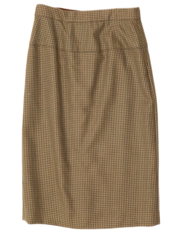 Vintage damska spódnica midi z wysokim stanem W28 Medium Khaki Houndstooth