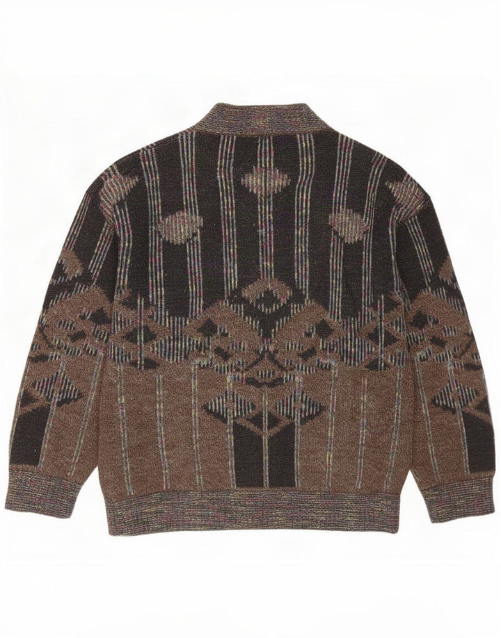 Sweter męski w stylu vintage, średniobrązowy, geometryczny