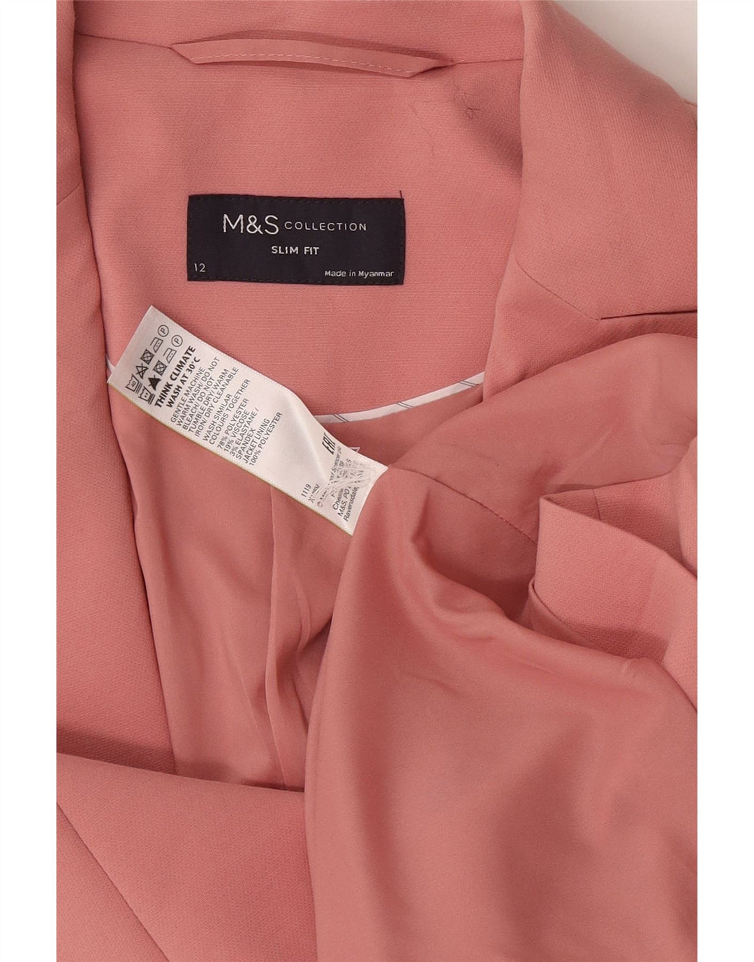 Marks & Spencer Damska marynarka slim fit zapinana na 1 guzik, UK 12, średni róż