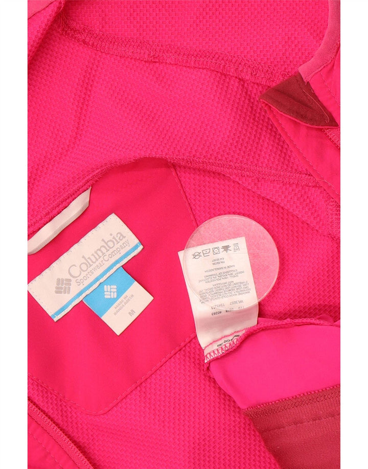 COLUMBIA Womens Hooded Rain Jacket UK 12 Medium Pink Colourblock Polyester