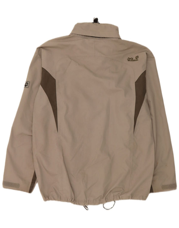 Męska kurtka przeciwdeszczowa Jack Wolfskin UK 40/42, duży szary poliester z blokami kolorów
