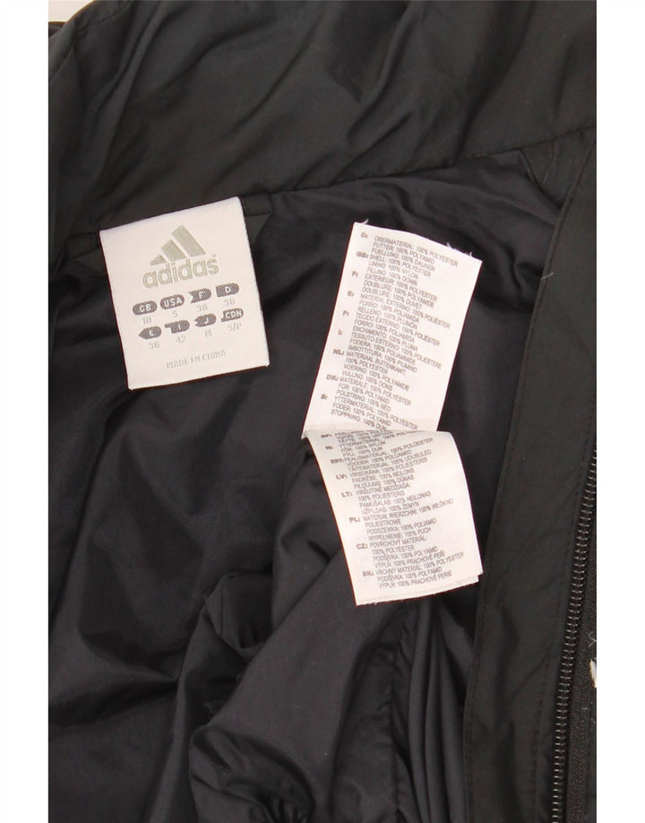 Damska, obszerna, wyściełana kurtka z kapturem ADIDAS UK 10, mała, czarna, z poliestru