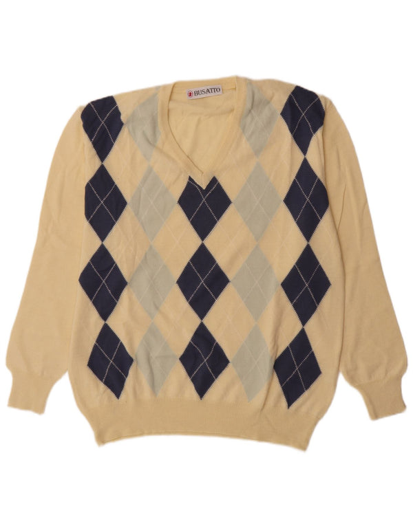 Sweter męski w stylu vintage z dekoltem w szpic IT 54 XL Żółty Argyle/diamentowa wełna