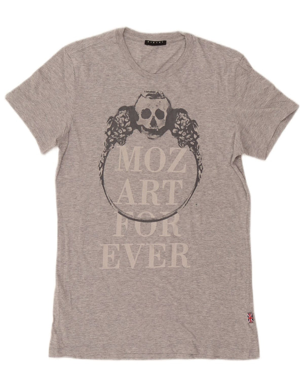 Sisley Mens Graphic T-Shirt Top Small Grey Flecked Cotton