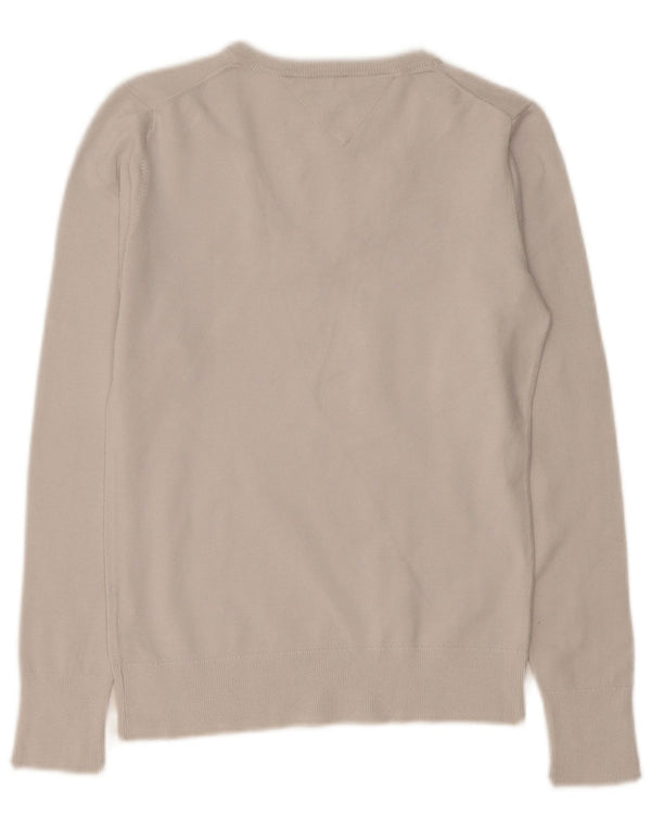 Sweter damski Tommy Hilfiger z dekoltem w szpic, UK 10, mały, z białej bawełny