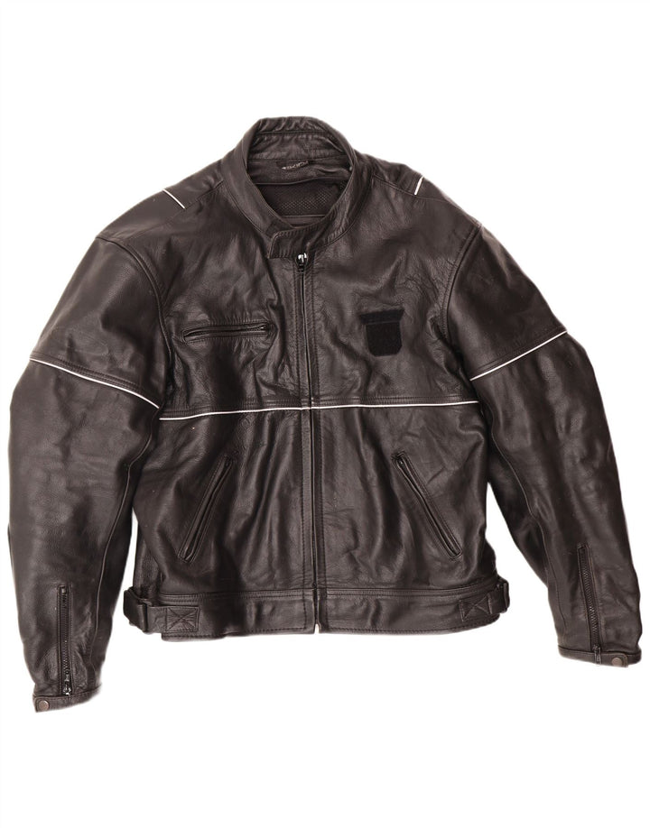 Męska skórzana kurtka racer VINTAGE UK 46 3XL czarna skóra