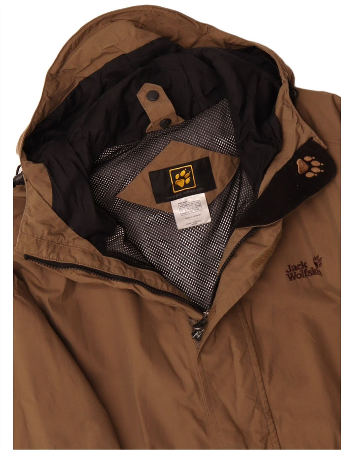 Męska kurtka przeciwdeszczowa Jack Wolfskin z kapturem UK 40/42, duża, beżowa, poliamidowa