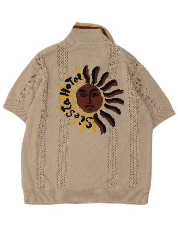 Męski sweter Zara Inigo Studio Graphic z kołnierzem polo, średni beż