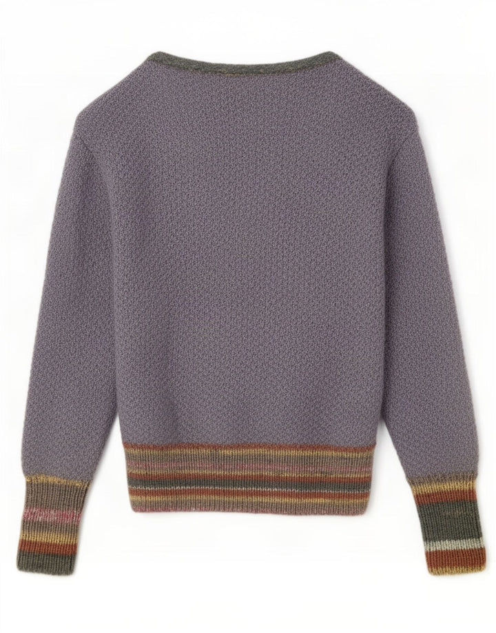 Vintage damski sweter rozpinany UK 14 w średnie szare paski