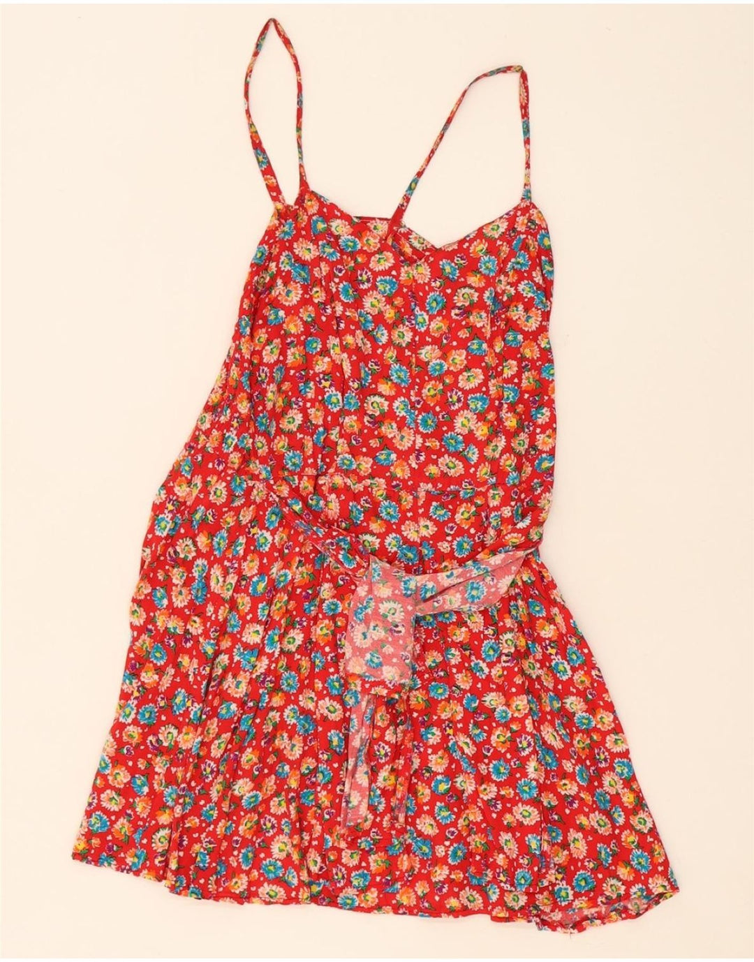 VINTAGE Womens Sundress UK 12 Medium Red Floral Vintage Vintage and Second-Hand Vintage from Messina Hembry 
