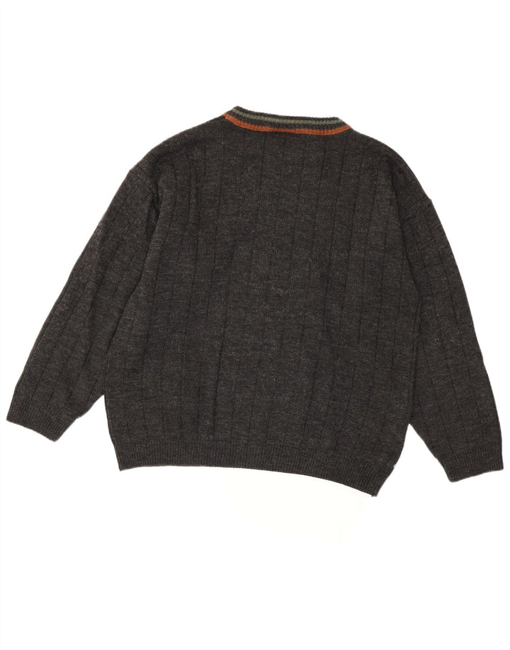 Męski sweter z okrągłym dekoltem w stylu vintage IT 48/50 Średni granatowy geometryczny