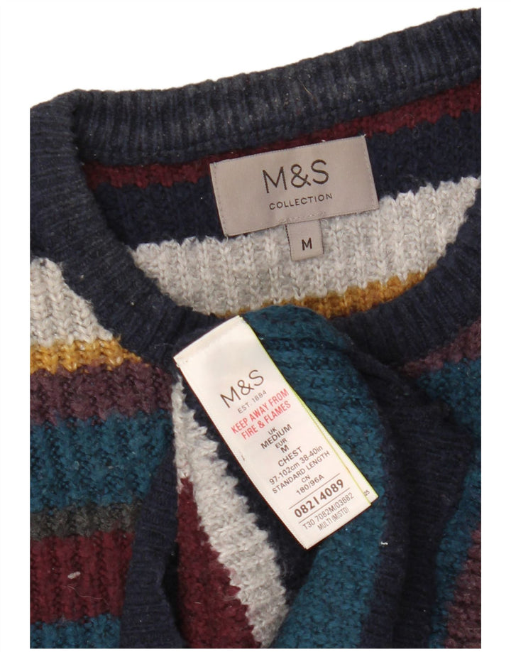 Marks & Spencer Męski sweter z okrągłym dekoltem, średnie, wielokolorowe paski