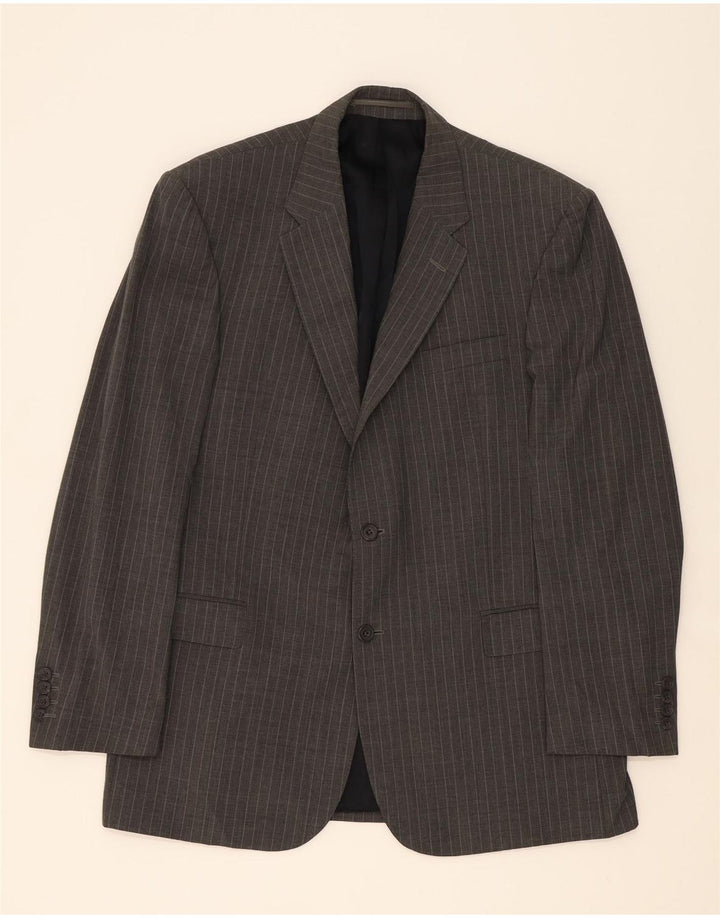 AQUASCUTUM Mens 2 Button Blazer Jacket UK 44 2XL Grey Pinstripe Wool Vintage Aquascutum and Second-Hand Aquascutum from Messina Hembry 