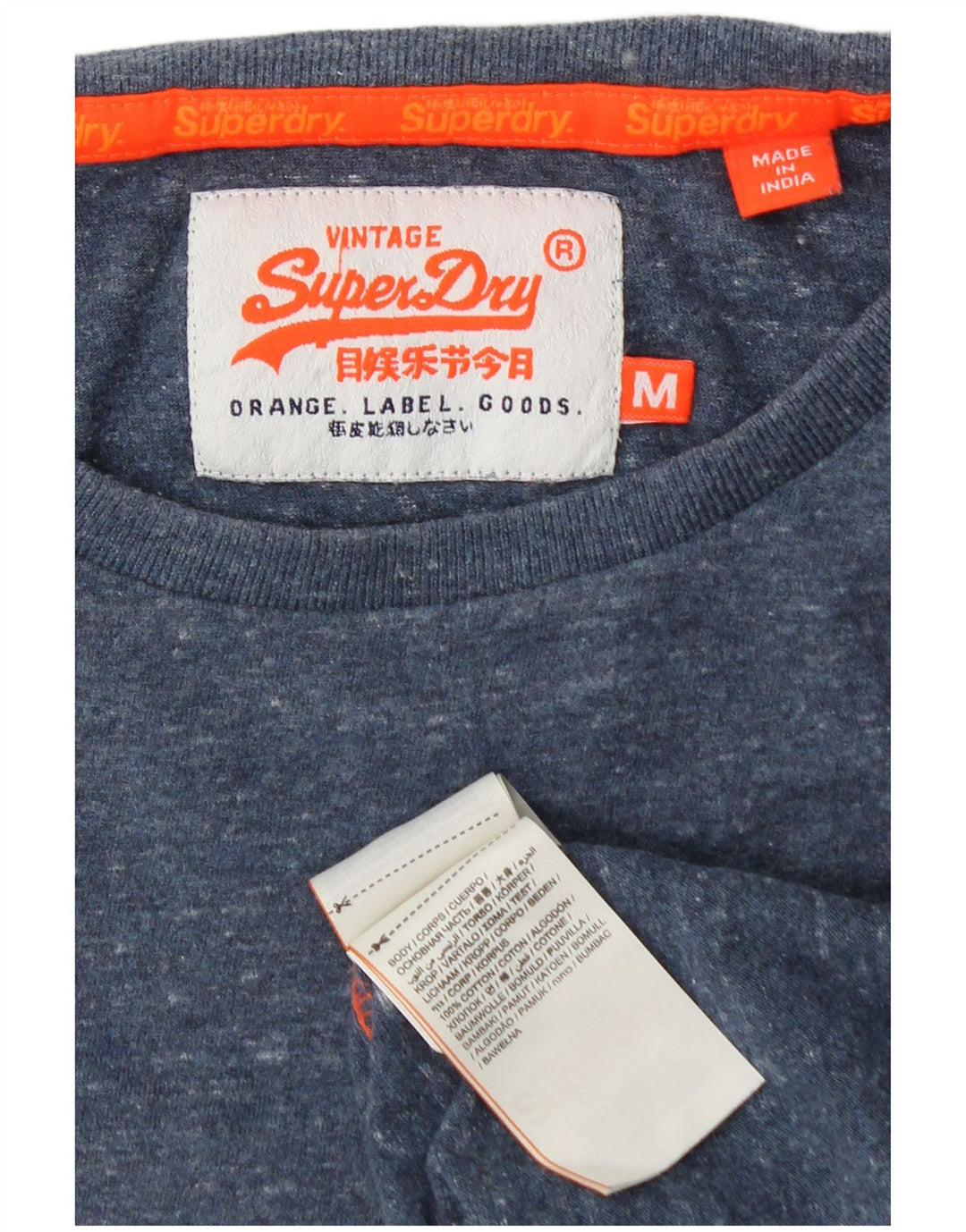 SUPERDRY Męski T-shirt Top Średni Granatowy Bawełniany Nakrapiany