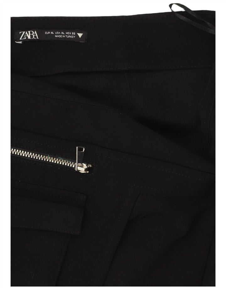 Damska spódnica mini z wysokim stanem ZARA XL W32, czarny poliester