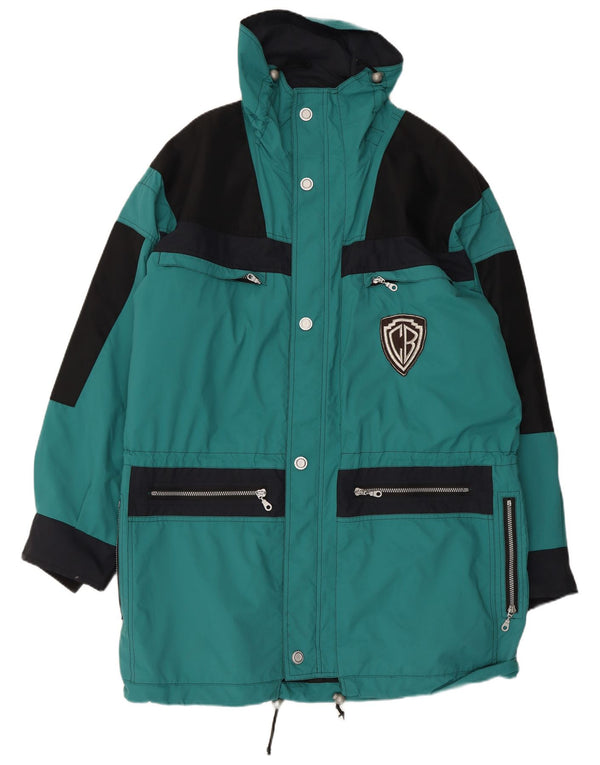 Męski płaszcz wiatrówkowy VINTAGE z grafiką UK 40, duży zielony blok kolorów