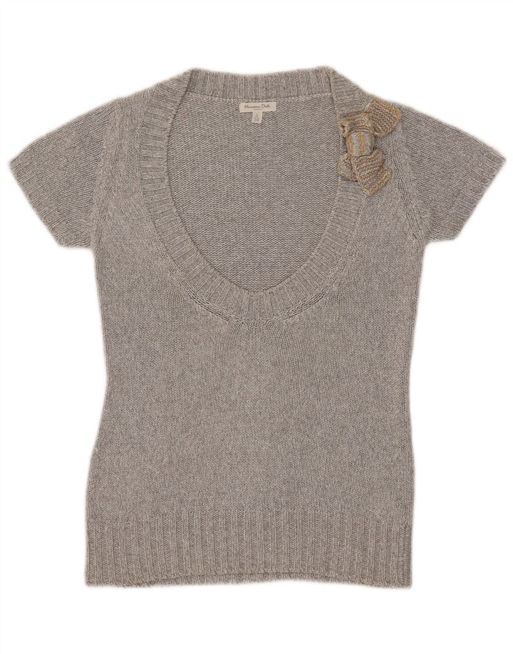 Damski sweter Massimo Dutti z krótkim rękawem i dekoltem w kształcie litery V, UK 10, mały, szary