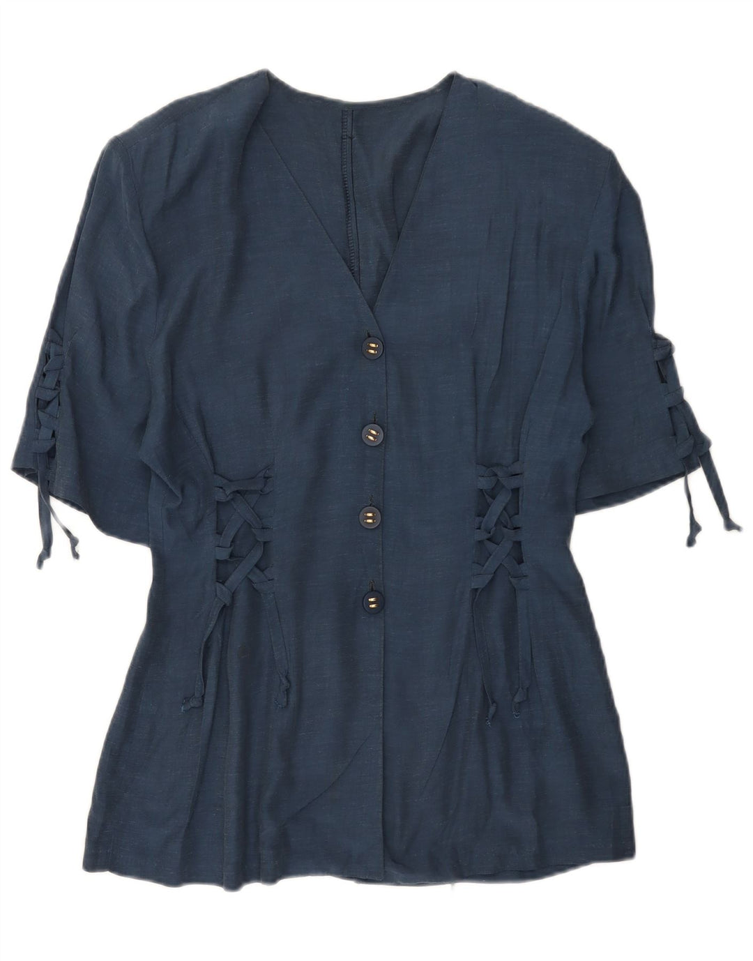 Vintage damska marynarka z krótkim rękawem, zapinana na 4 guziki, UK 12, średni granat