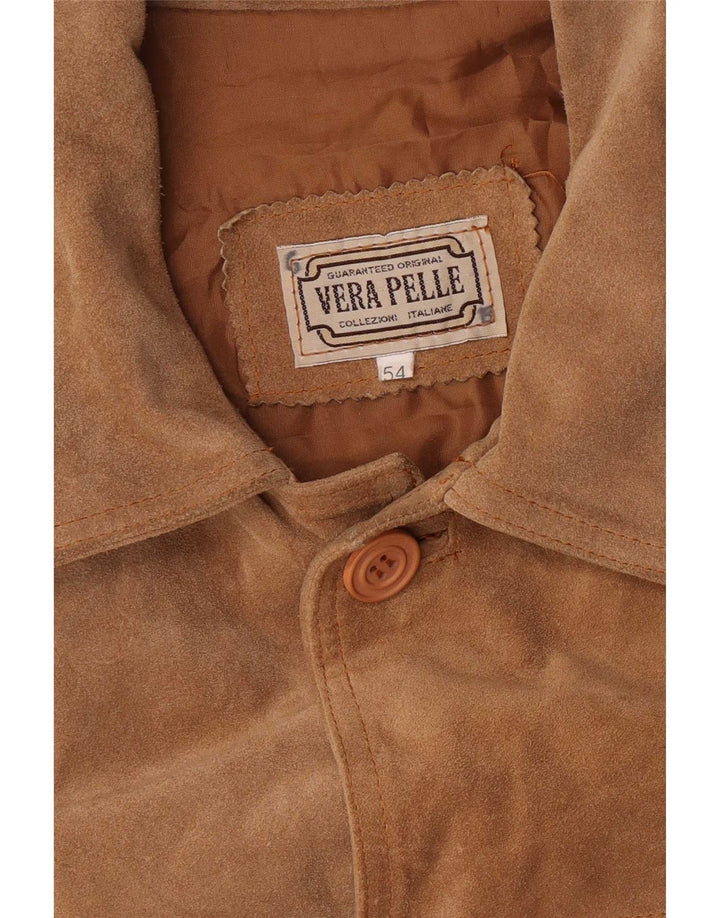 Vintage męska zamszowa kurtka IT 54 2XL brązowa skóra