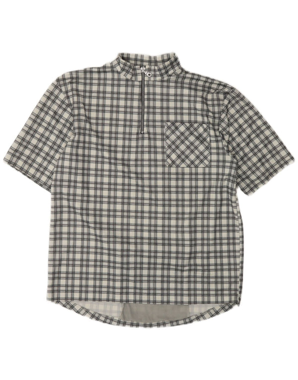 VINTAGE Mens Short Sleeve Pullover Shirt Large Grey Check Polyester