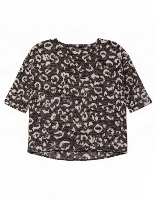 Marks & Spencer Damski top z rękawem 3/4, UK 16, duży, czarny nadruk zwierzęcy