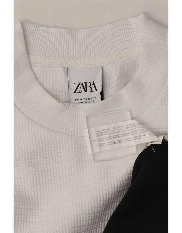 Męski sweter Zara XL, biały, poliester z blokami kolorów