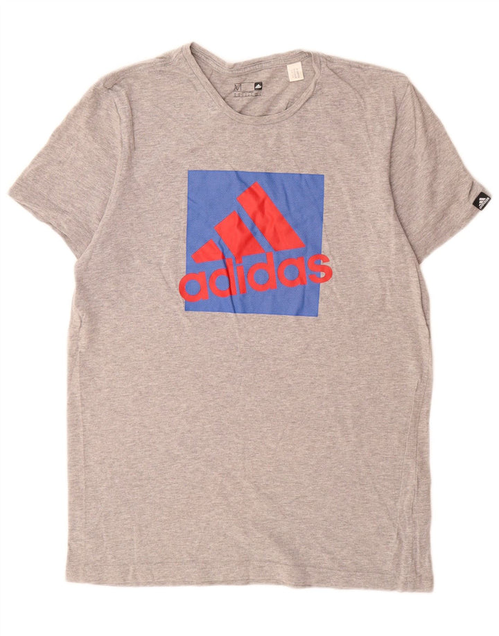 Męska koszulka z grafiką Adidas, średnia, szara, nakrapiana bawełna