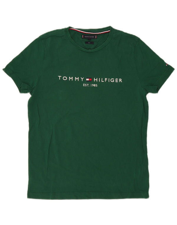 Męski T-shirt Tommy Hilfiger o wąskim kroju z grafiką, średni zielony, bawełniany