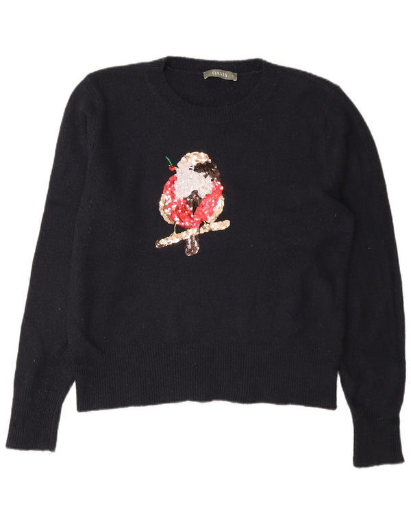 Damski sweter z wycięciem pod szyją Oasis UK 16, duży, granatowy, akrylowy
