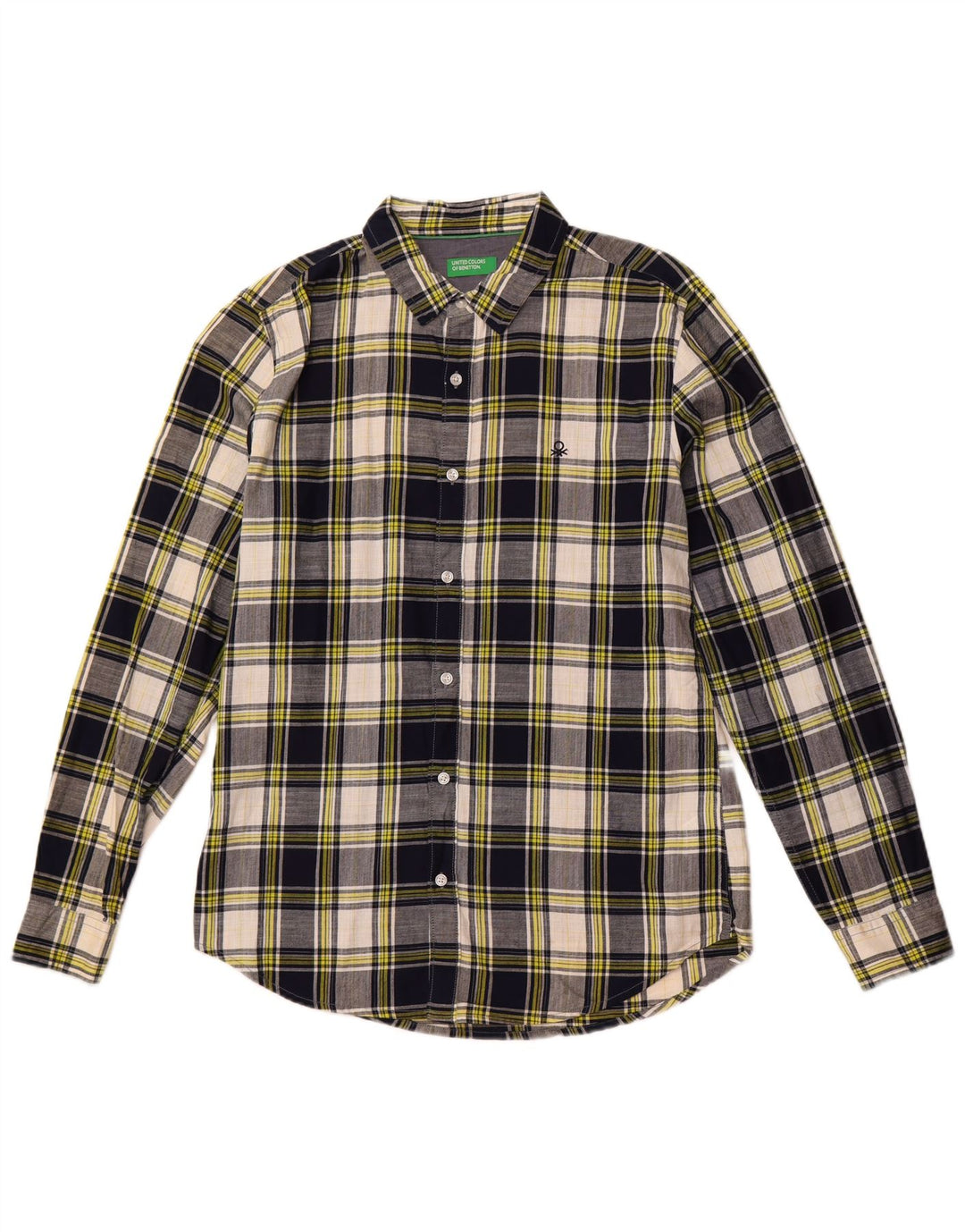 Koszula męska w kratę Benetton, duża, bawełniana, granatowa w kratę