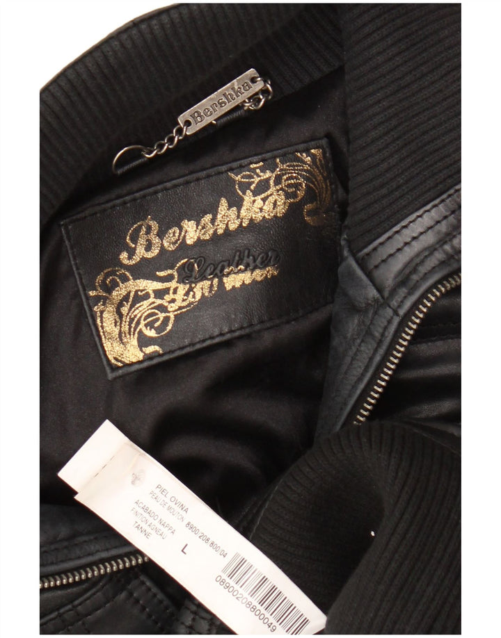 Damska kurtka skórzana typu Crop BERSHKA UK 14, duża czarna skóra