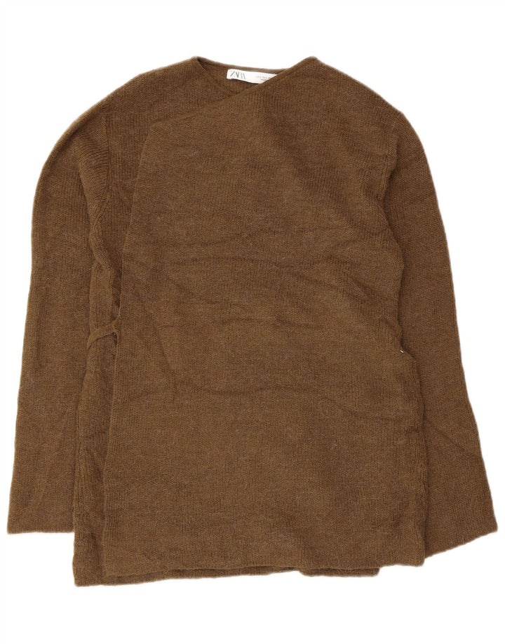Damski sweter zawijany Zara UK 10, mały, khaki, poliamid