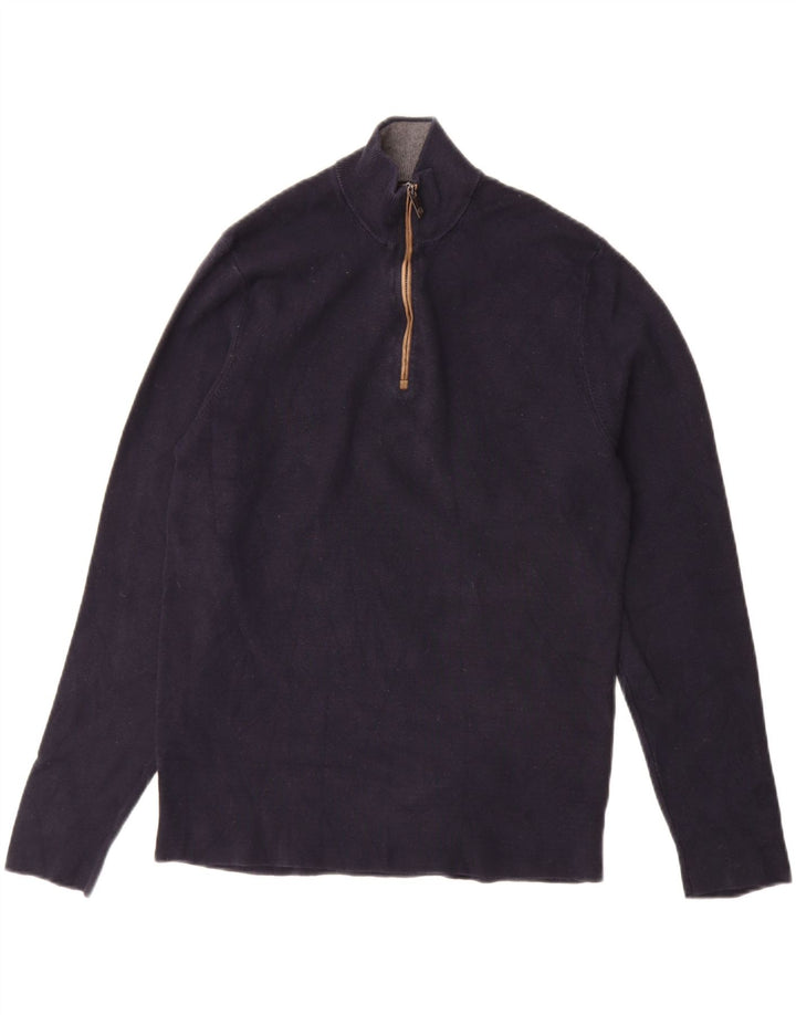 MASSIMO DUTTI Męski sweter zapinany na zamek, średni granatowy, bawełniany