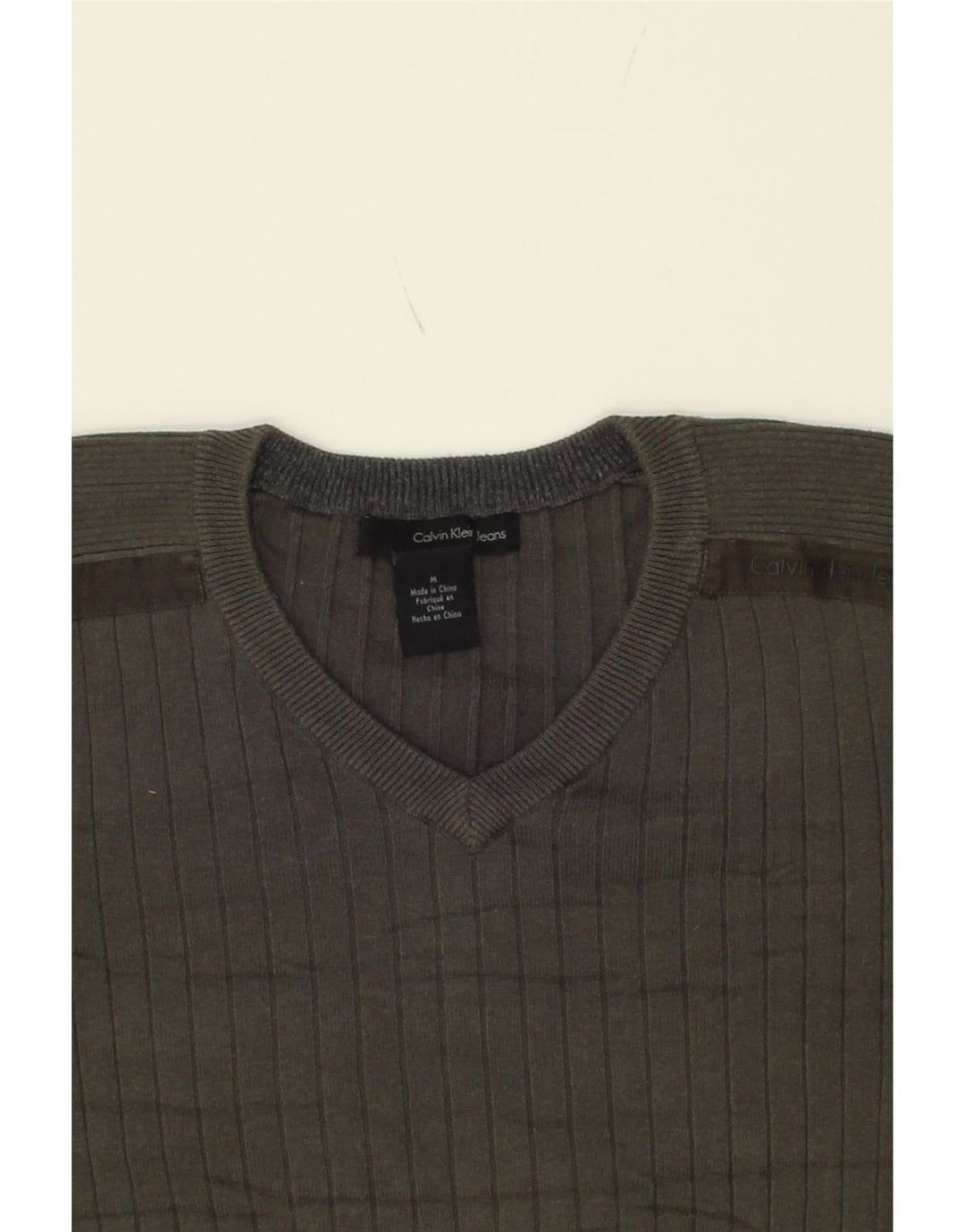 CALVIN KLEIN JEANS Mens V-Neck Jumper Sweater Medium Grey Cotton Vintage Calvin Klein Jeans and Second-Hand Calvin Klein Jeans from Messina Hembry 