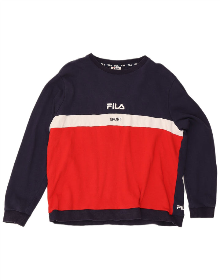 Męska bluza z grafiką Fila, sweter 2XL, granatowa, bawełniana w bloki kolorów