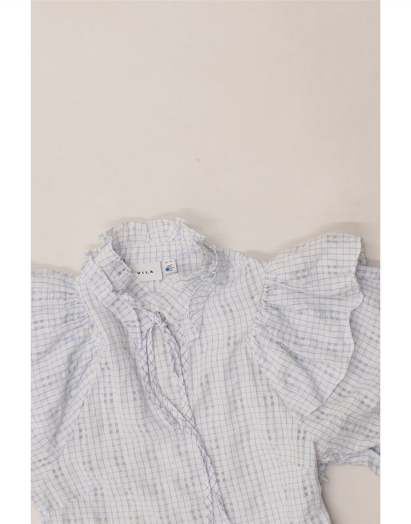 VILA Womens Long Sleeve Blouse Top EU 36 Small Blue Check Polyester Vintage Vila and Second-Hand Vila from Messina Hembry 
