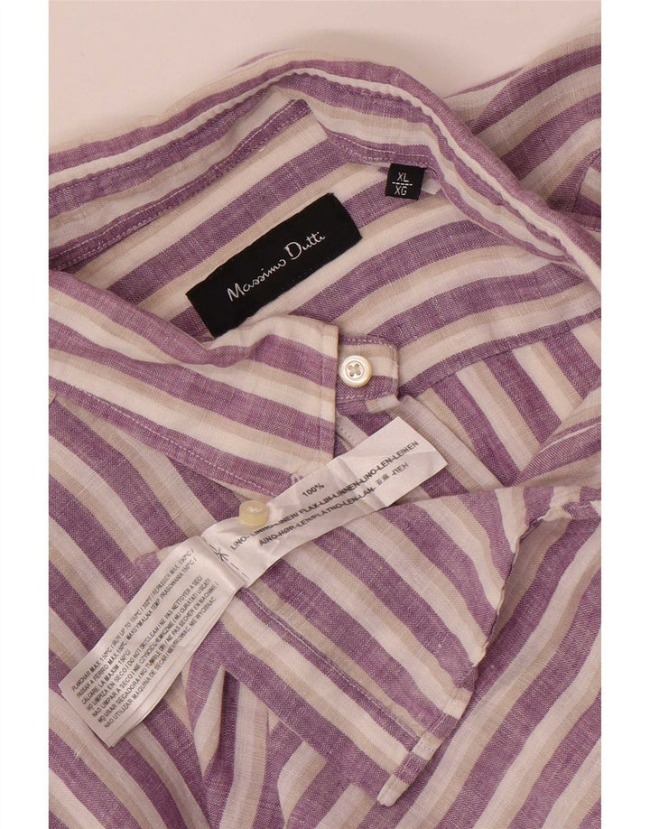 Koszula męska Massimo Dutti XL, lniana w fioletowe paski