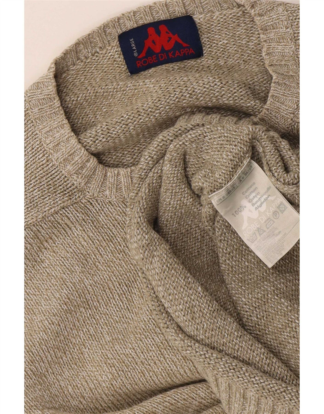 Męski sweter Kappa z okrągłym dekoltem, duży, beżowy, bawełniany