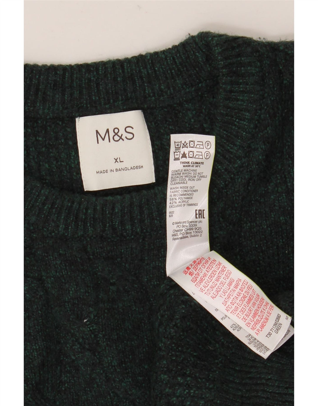 MARKS & SPENCER Męski sweter z okrągłym dekoltem XL Zielony poliamid