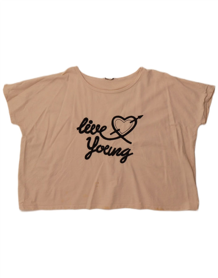 Damska koszulka z krótkim rękawem French Connection Top UK 14, średnia beżowa bawełna