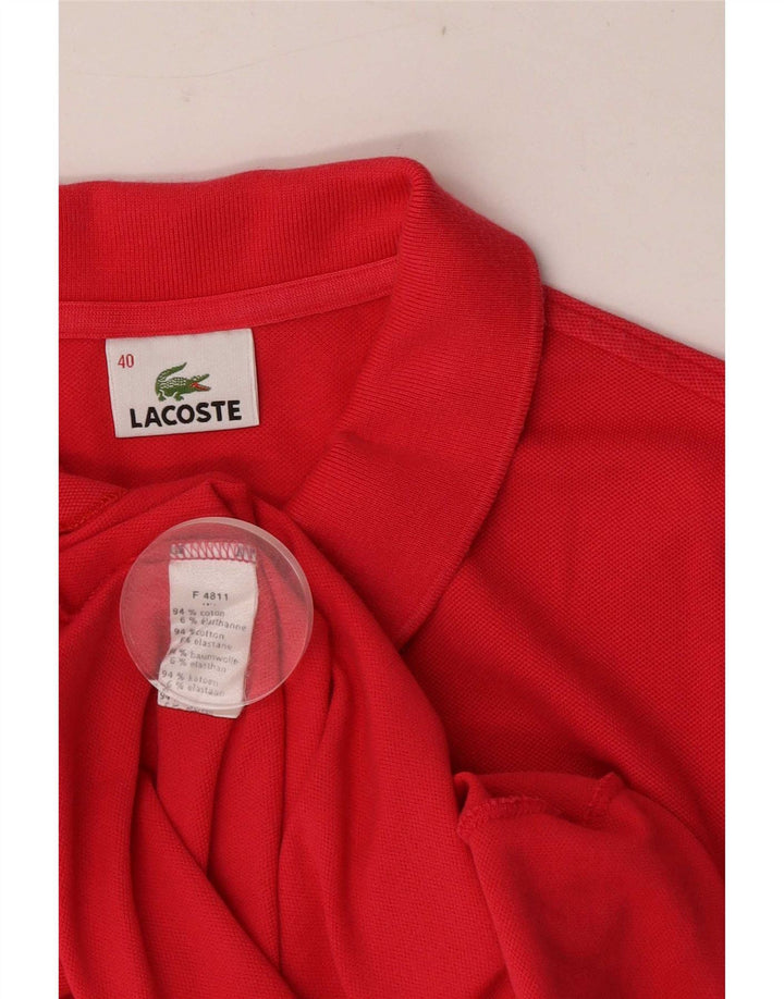 Damska koszulka polo Lacoste z krótkim rękawem, rozmiar 40, średnia czerwona bawełna