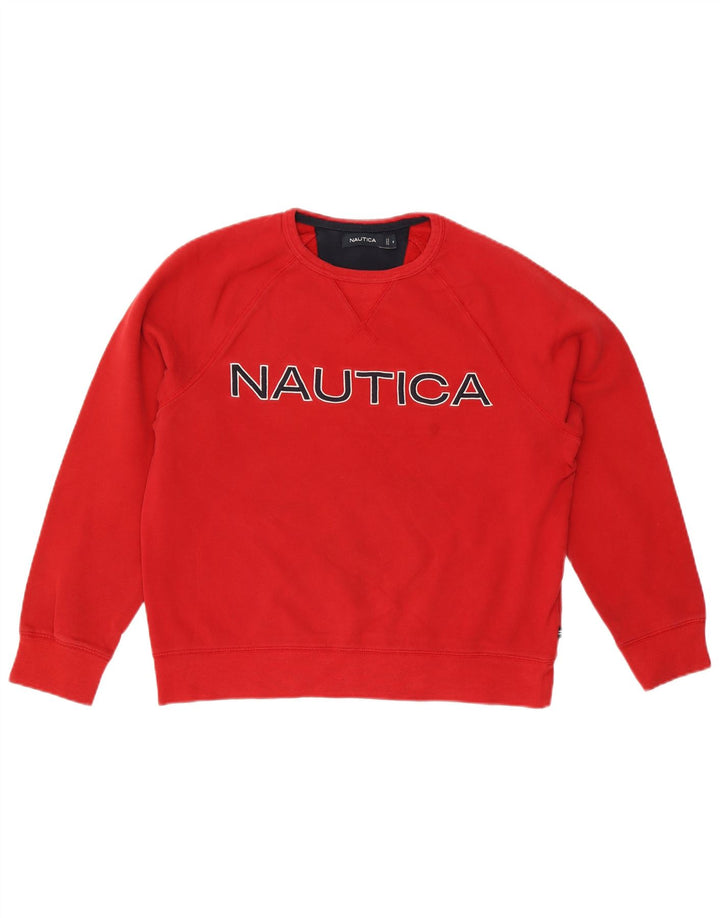 Męska bluza z grafiką Nautica, bawełniana, w kolorze średnio czerwonym