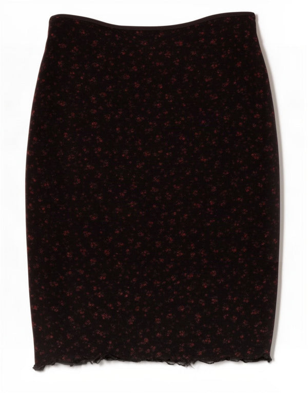 Vintage Womens Pencil Skirt W26 XS Black Floral